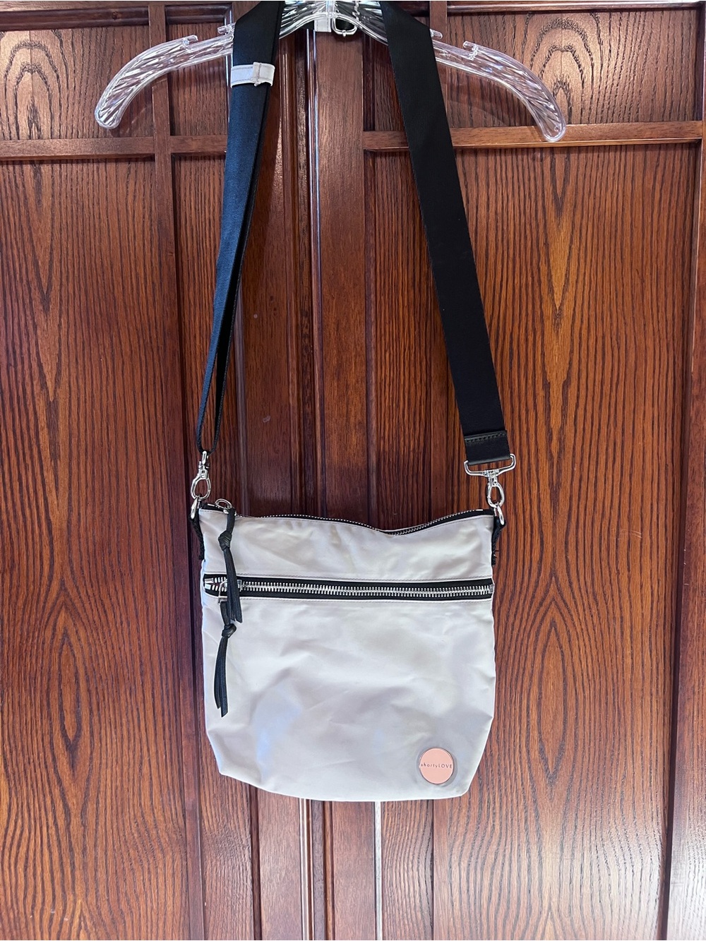 shortyLOVE Amuse Medium Crossbody Bag Nylon Off White Cream Gray Shoulder Purse